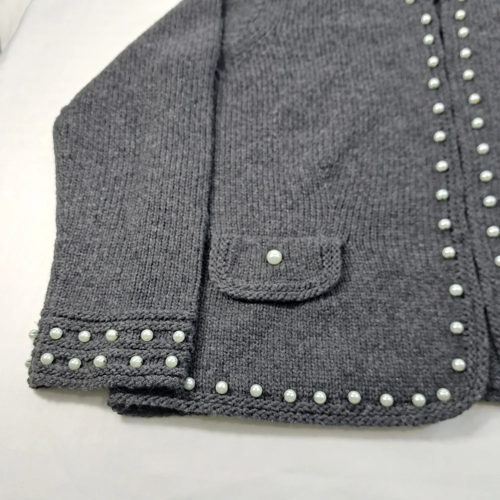 Nine West Women's Faux Pearls Embossed Charcoal Sweater/Cardigan Size 3X - Picture 9 of 15